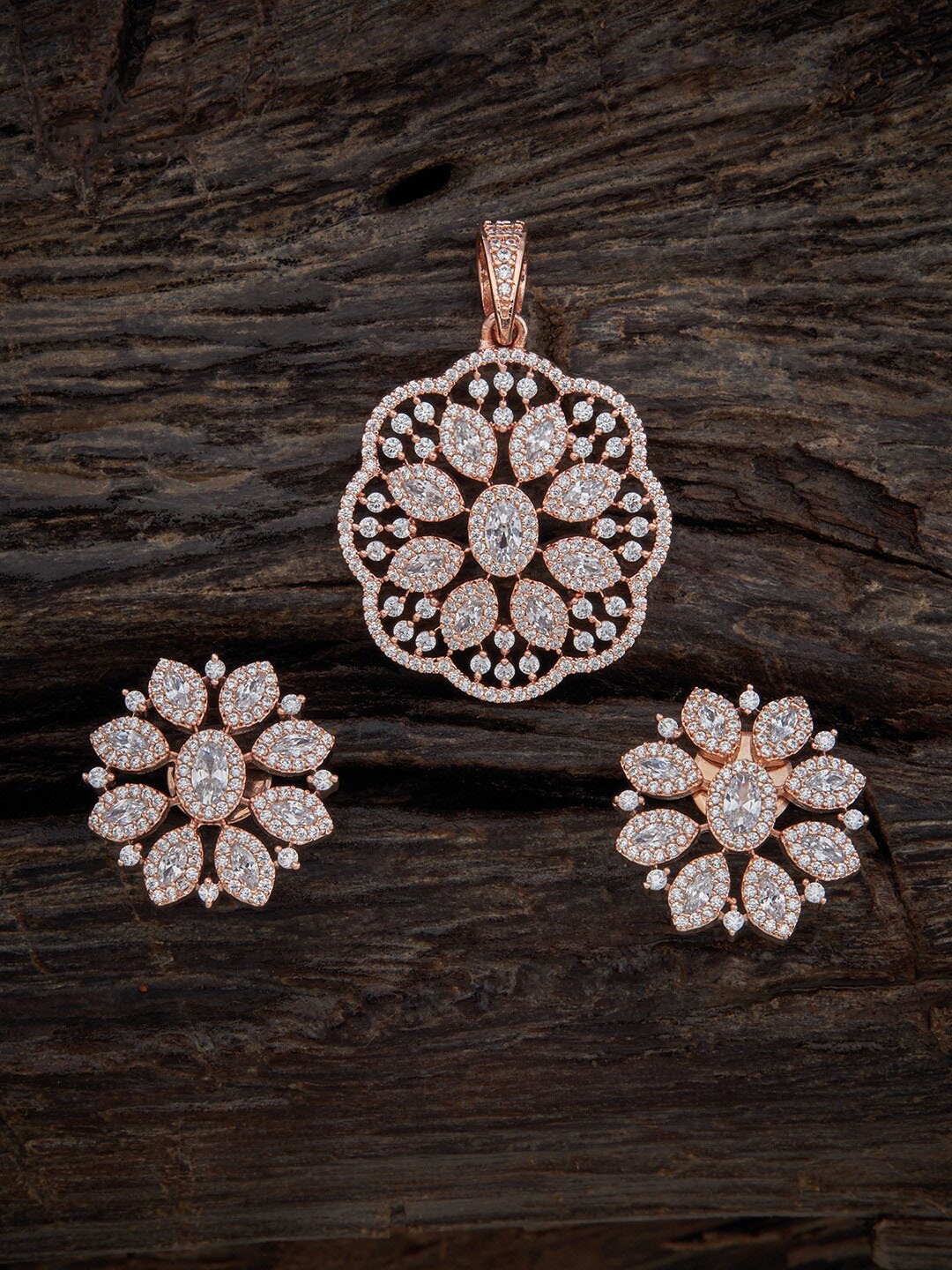 

Kushal's Fashion Jewellery Rose Gold-Plated CZ Studded Pendant Set