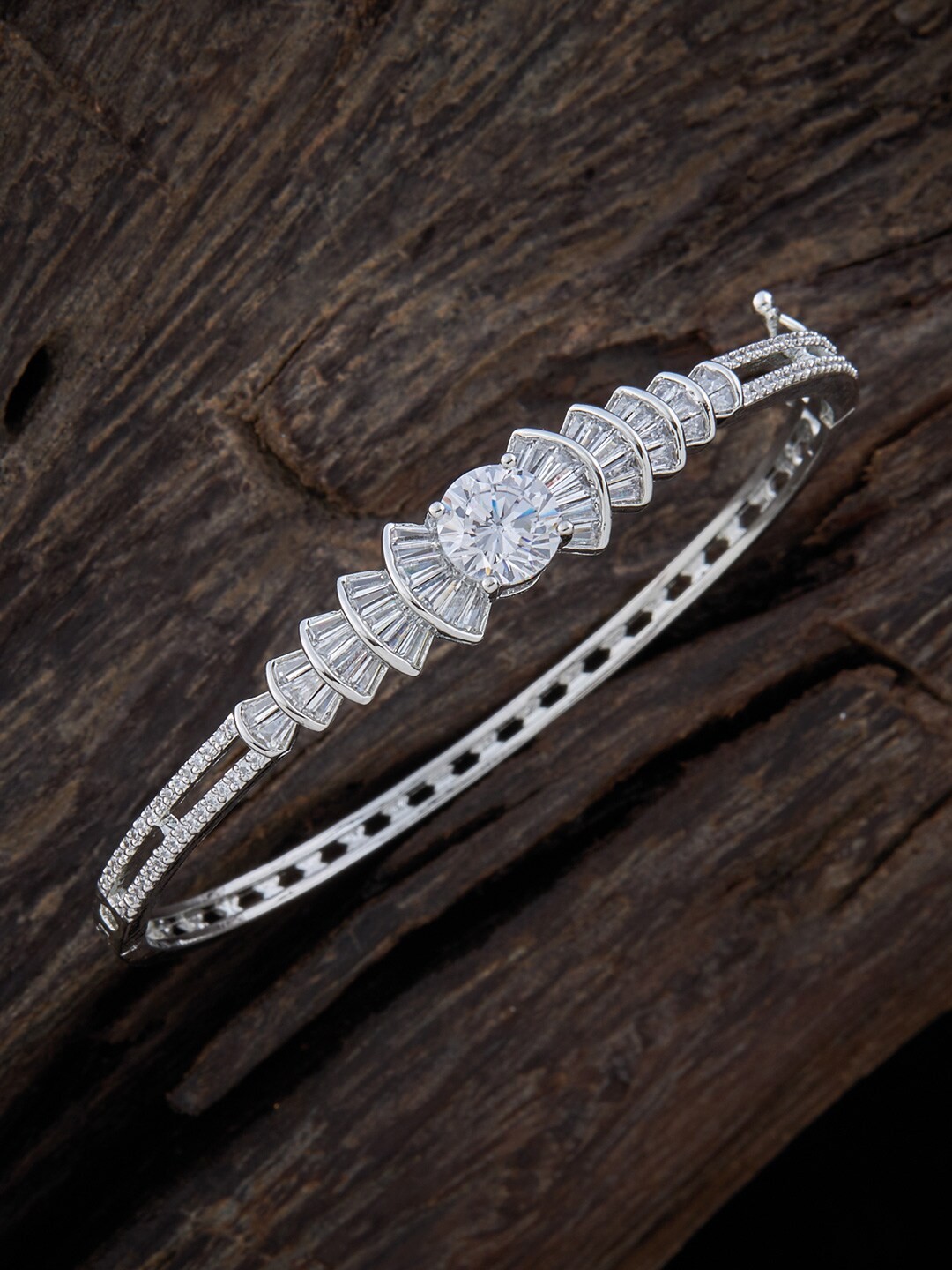 

Kushal's Fashion Jewellery Cubic Zirconia Rhodium-Plated Kada Bracelet, Silver