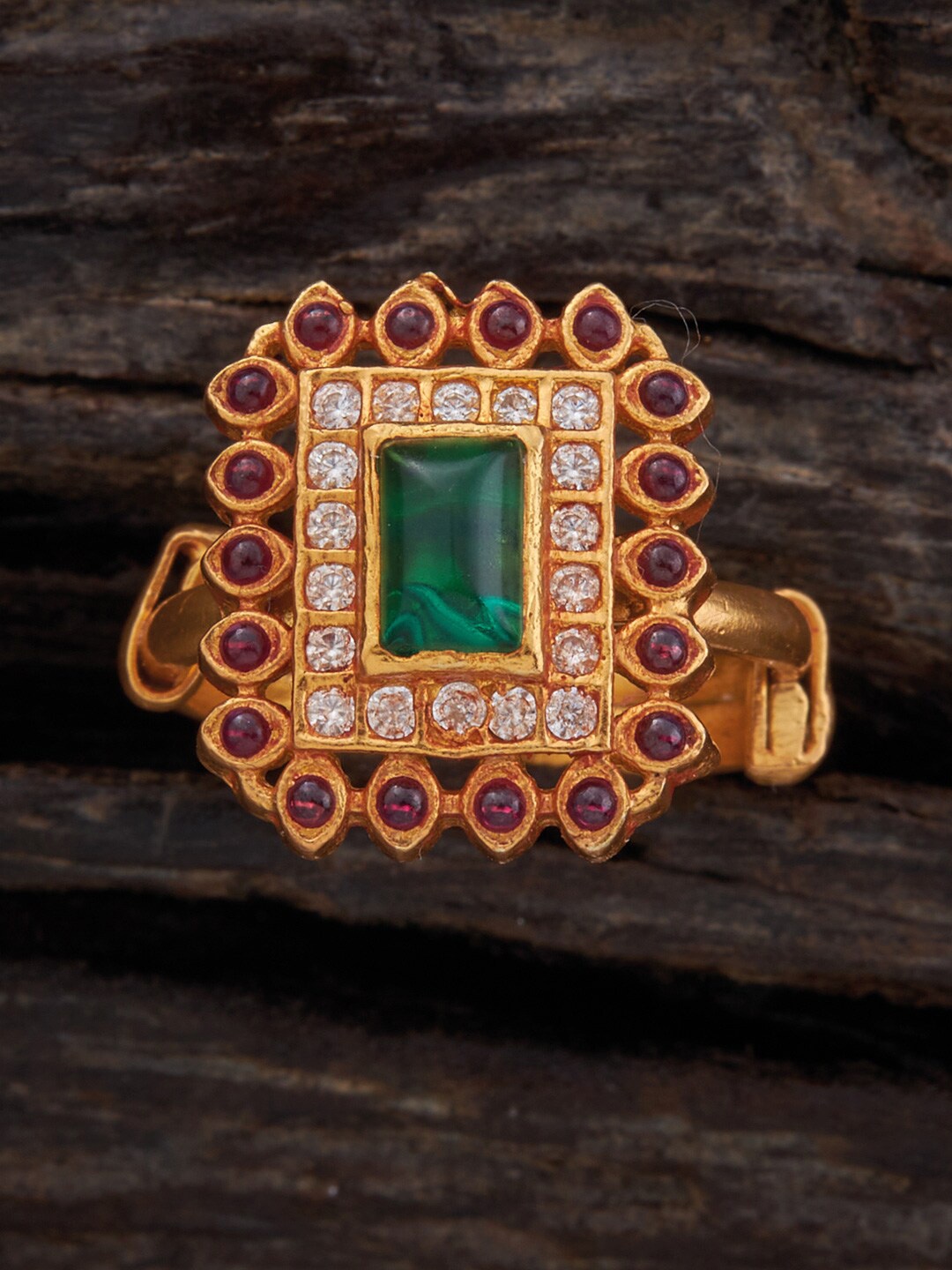 

Kushal's Fashion Jewellery Gold-Plated Temple Finger Ring, Green