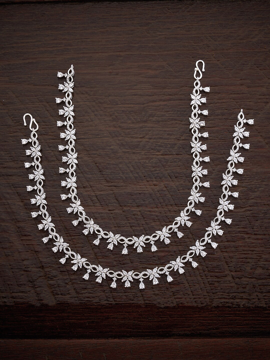 

Kushal's Fashion Jewellery Rhodium-Plated Cubic Zirconia-Studded Anklets, Silver