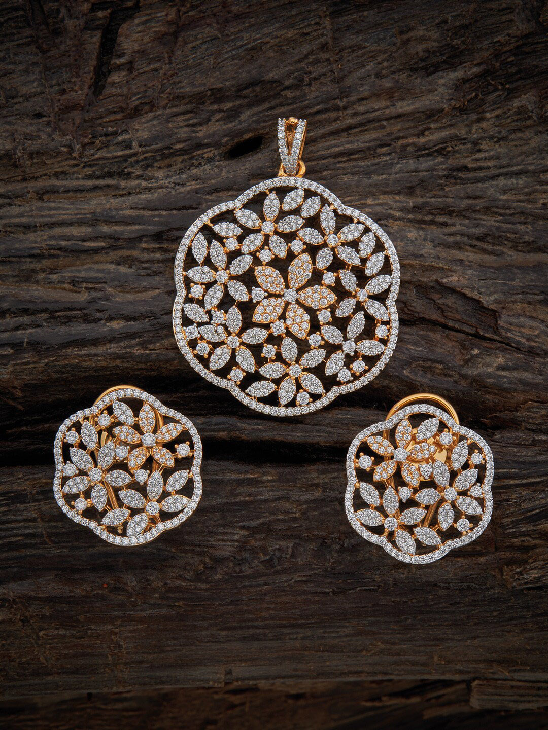 

Kushal's Fashion Jewellery Rhodium-Plated Cubic Zirconia Pendant With Earrings, White