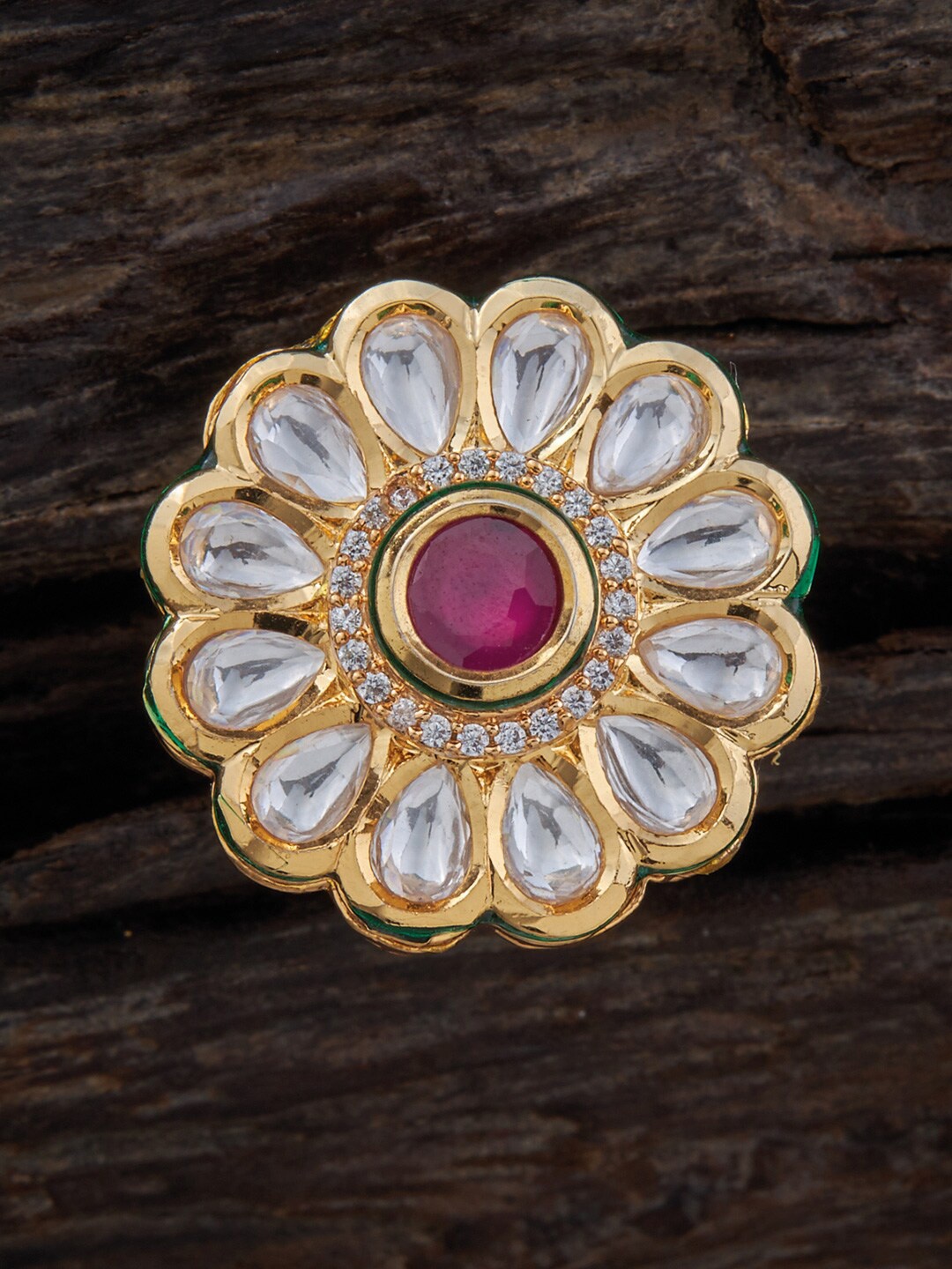 

Kushal's Fashion Jewellery Gold-Plated Floral Kundan Studded Finger Ring