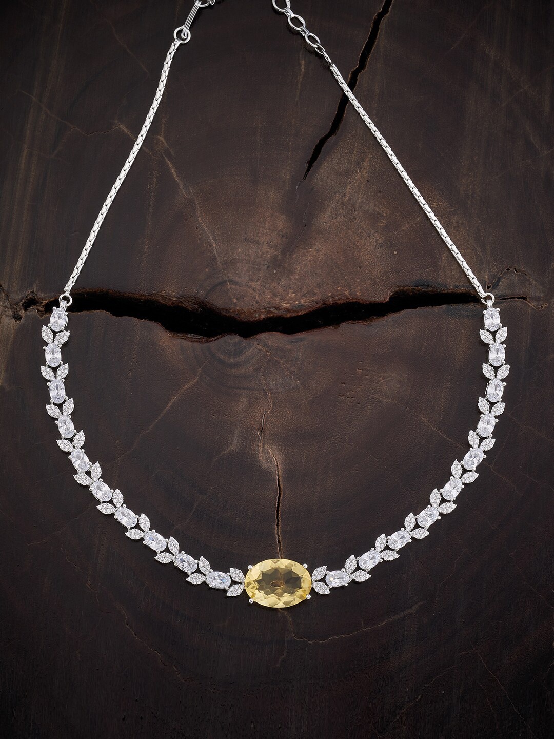 

Kushal's Fashion Jewellery Rhodium-Plated Cubic Zirconia Studded Necklace, Silver