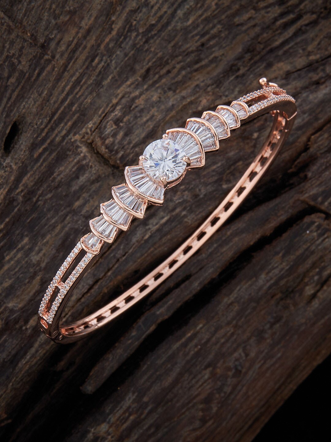

Kushal's Fashion Jewellery Women Rose Gold-Plated Cubic Zirconia Kada Bracelet