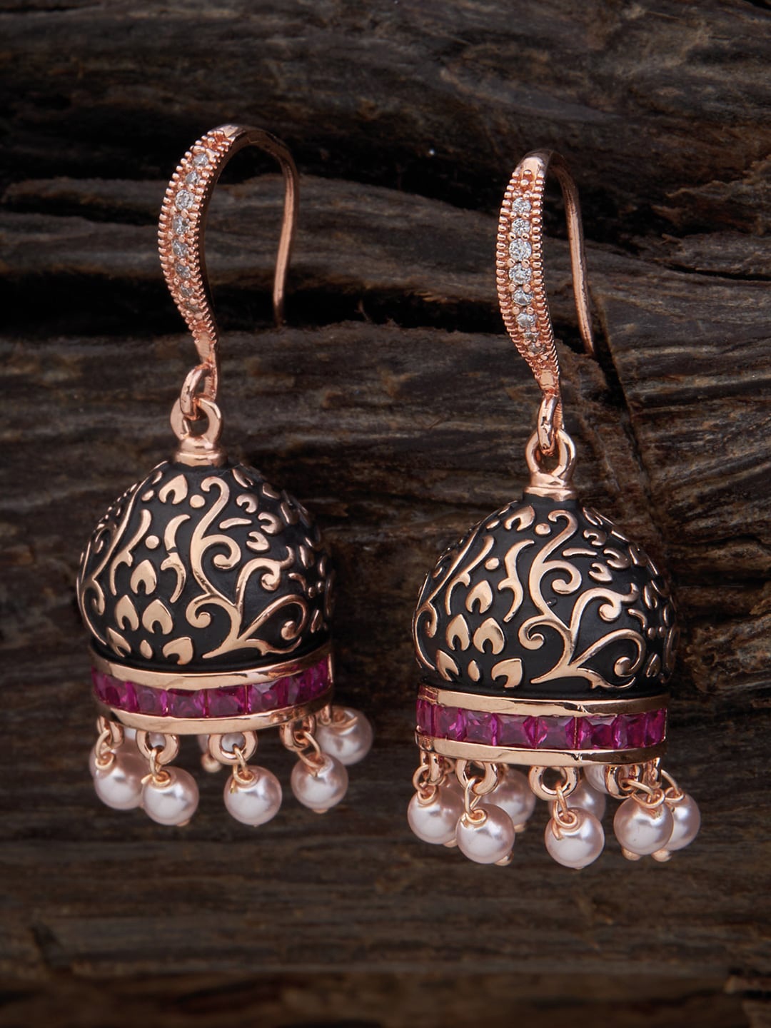 

Kushal's Fashion Jewellery Rose Gold-Plated Dome Shaped Jhumkas Earrings
