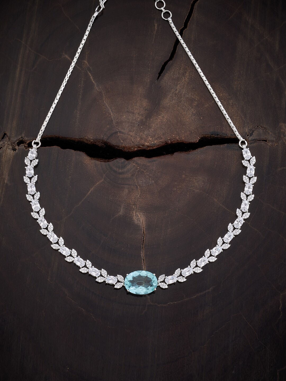 

Kushal's Fashion Jewellery Rhodium-Plated CZ Studded Short Necklace, Silver