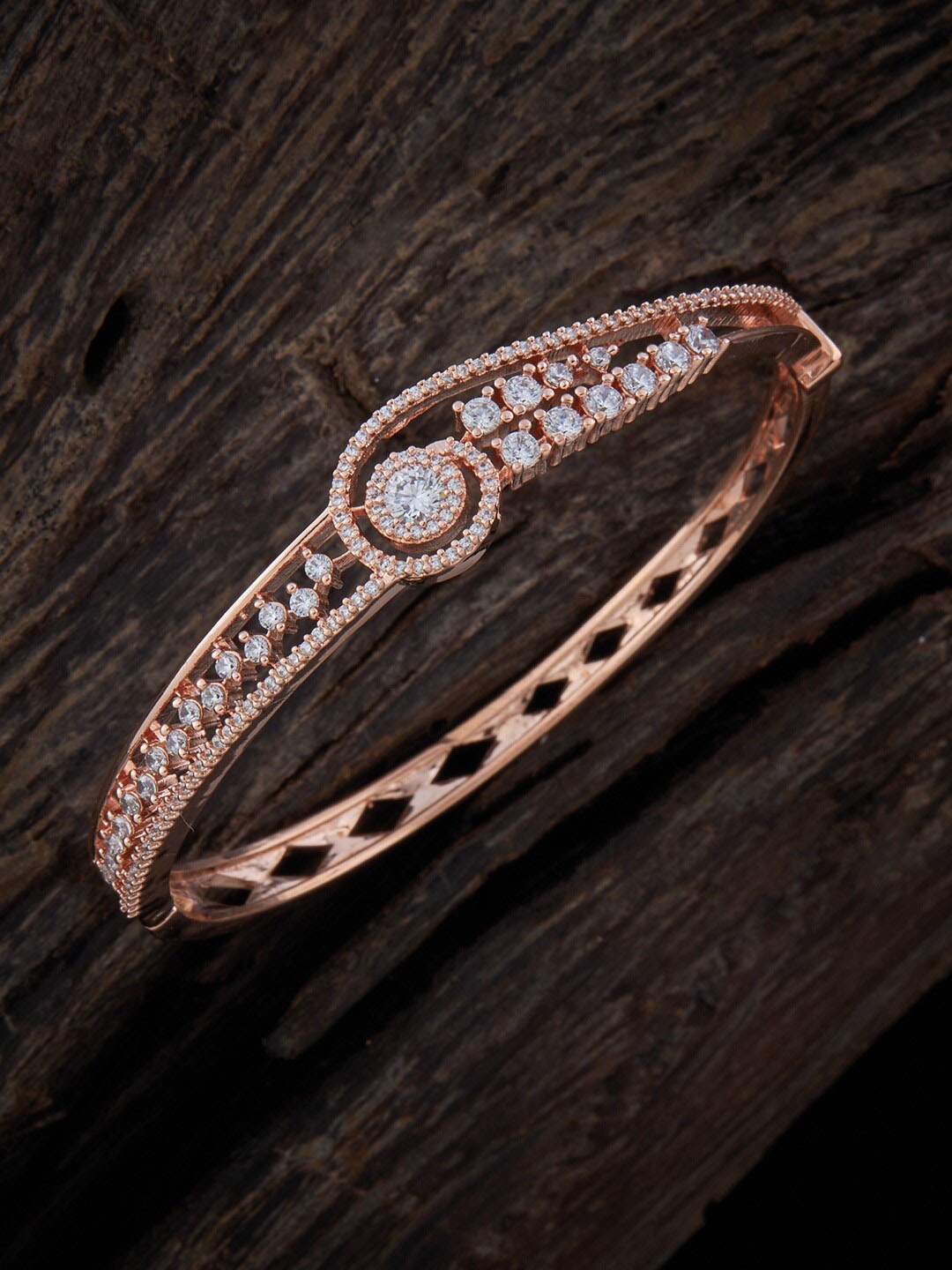 

Kushal's Fashion Jewellery Rose Gold-Plated American Diamond Bangle Style Bracelet