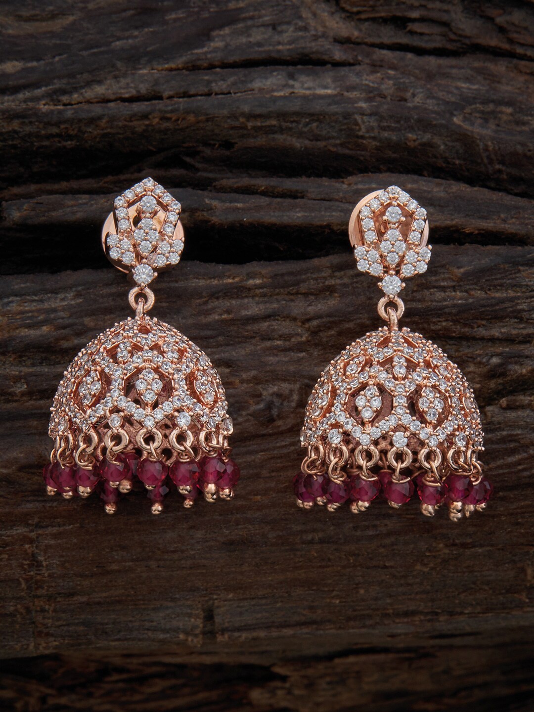 

Kushal's Fashion Jewellery Rose Gold-Plated Dome Shaped Jhumkas Earrings