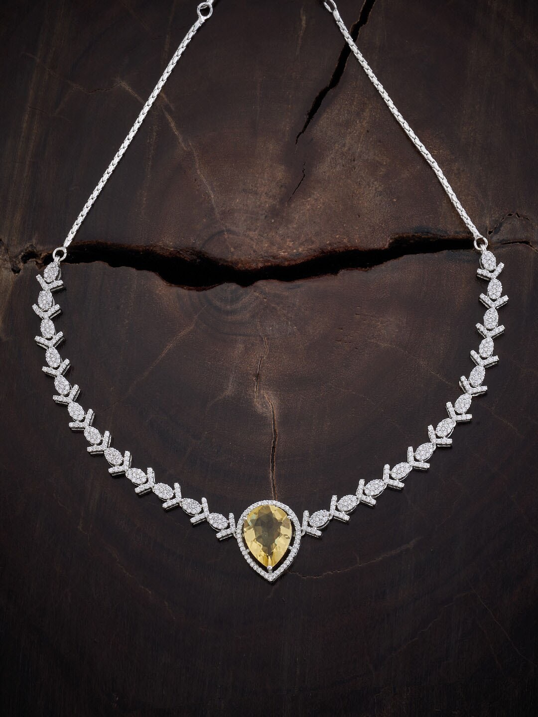 

Kushal's Fashion Jewellery Rhodium-Plated Stone Studded Necklace, Silver