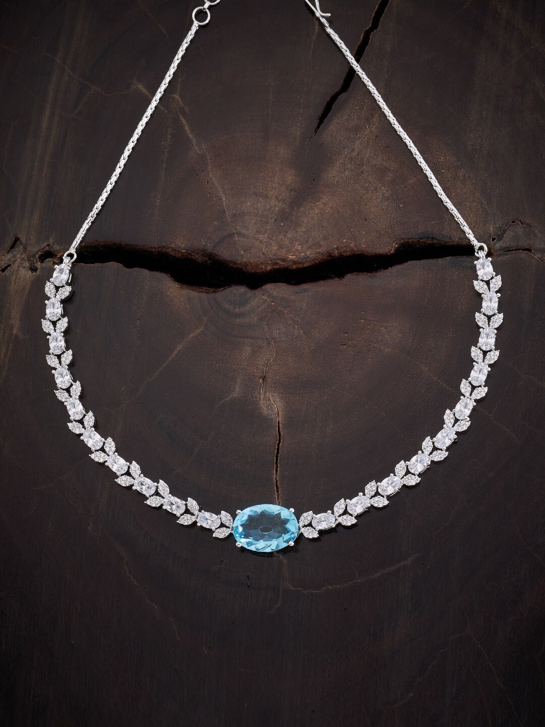 

Kushal's Fashion Jewellery Rhodium-Plated CZ Studded Short Necklace, Silver