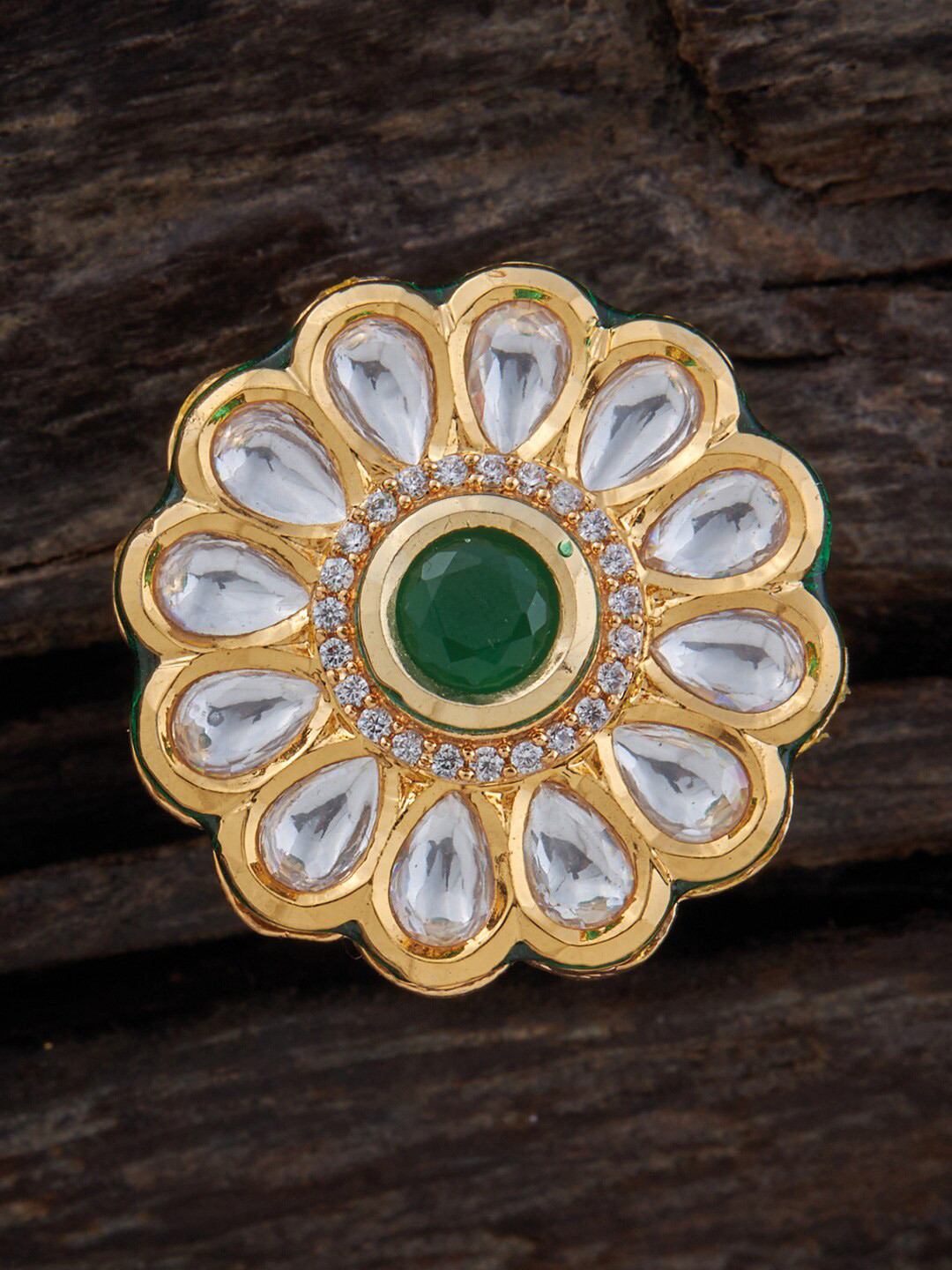 

Kushal's Fashion Jewellery Gold-Plated Floral Kundan Studded Finger Ring