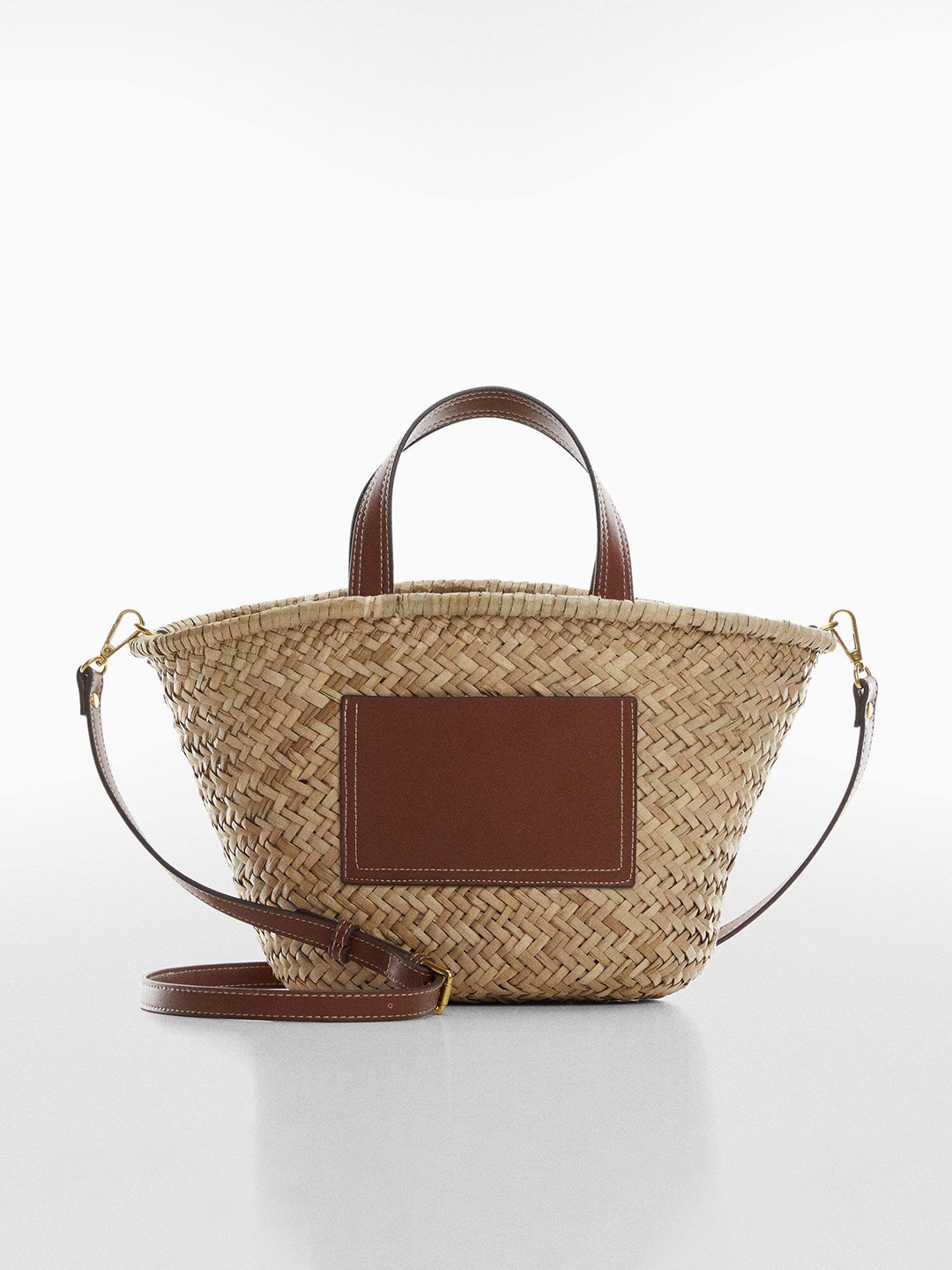 

MANGO Women Basket Weave Structured Handheld Bag, Beige