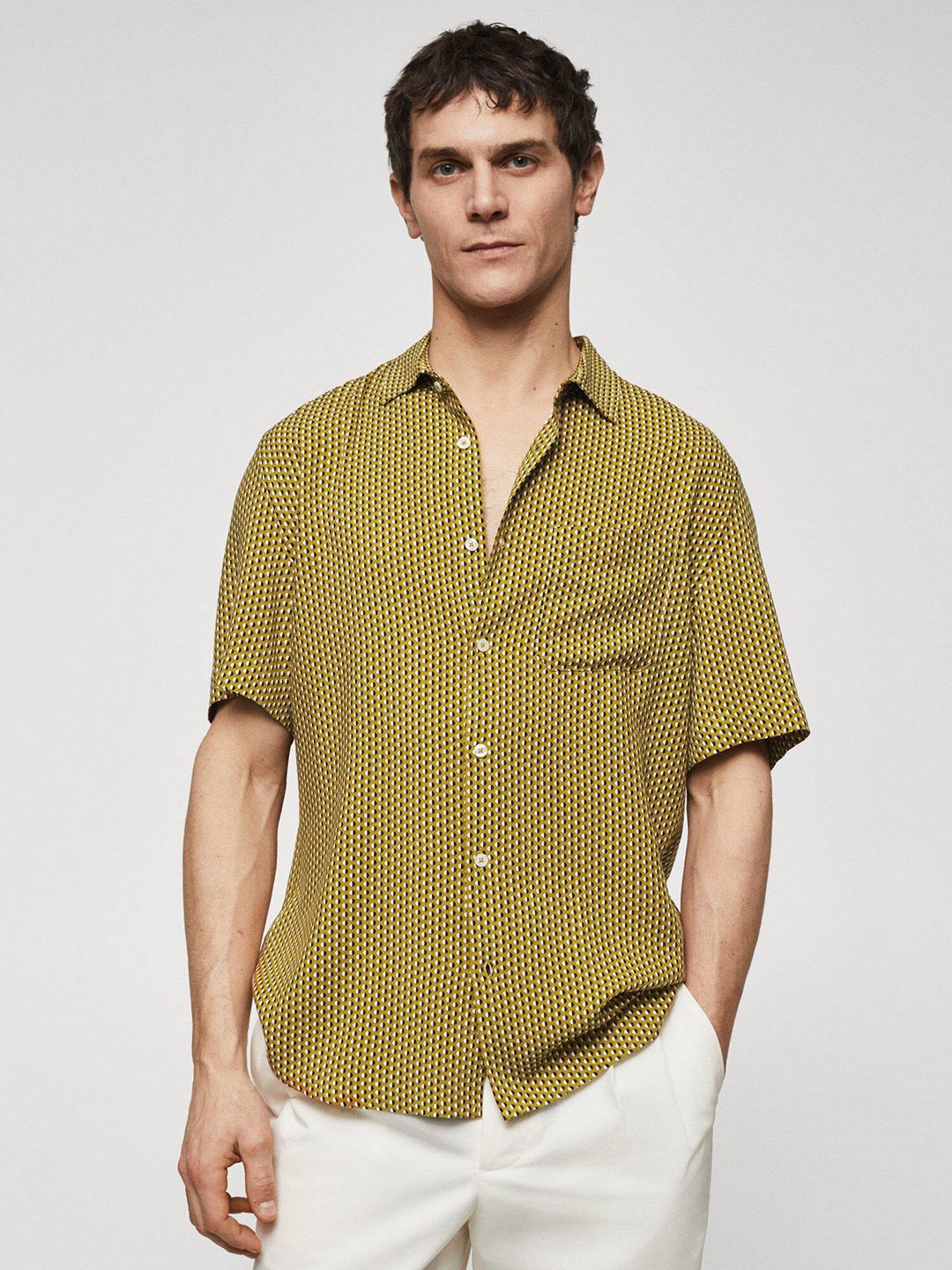 

MANGO MAN Opaque Printed Casual Shirt, Mustard