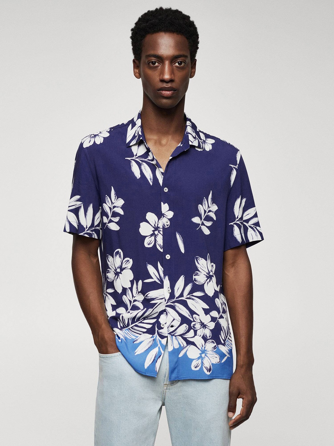 

MANGO MAN Floral Opaque Printed Casual Shirt, Blue