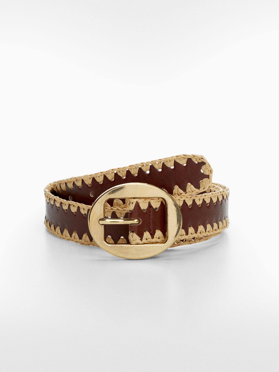 

MANGO Women Woven Design Slim Belt, Brown