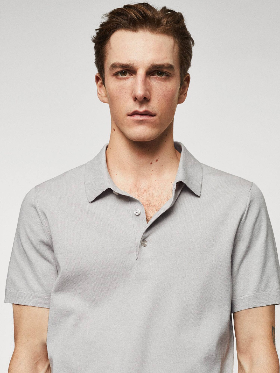 

MANGO MAN Fine Knit Polo Collar T-shirt, Grey