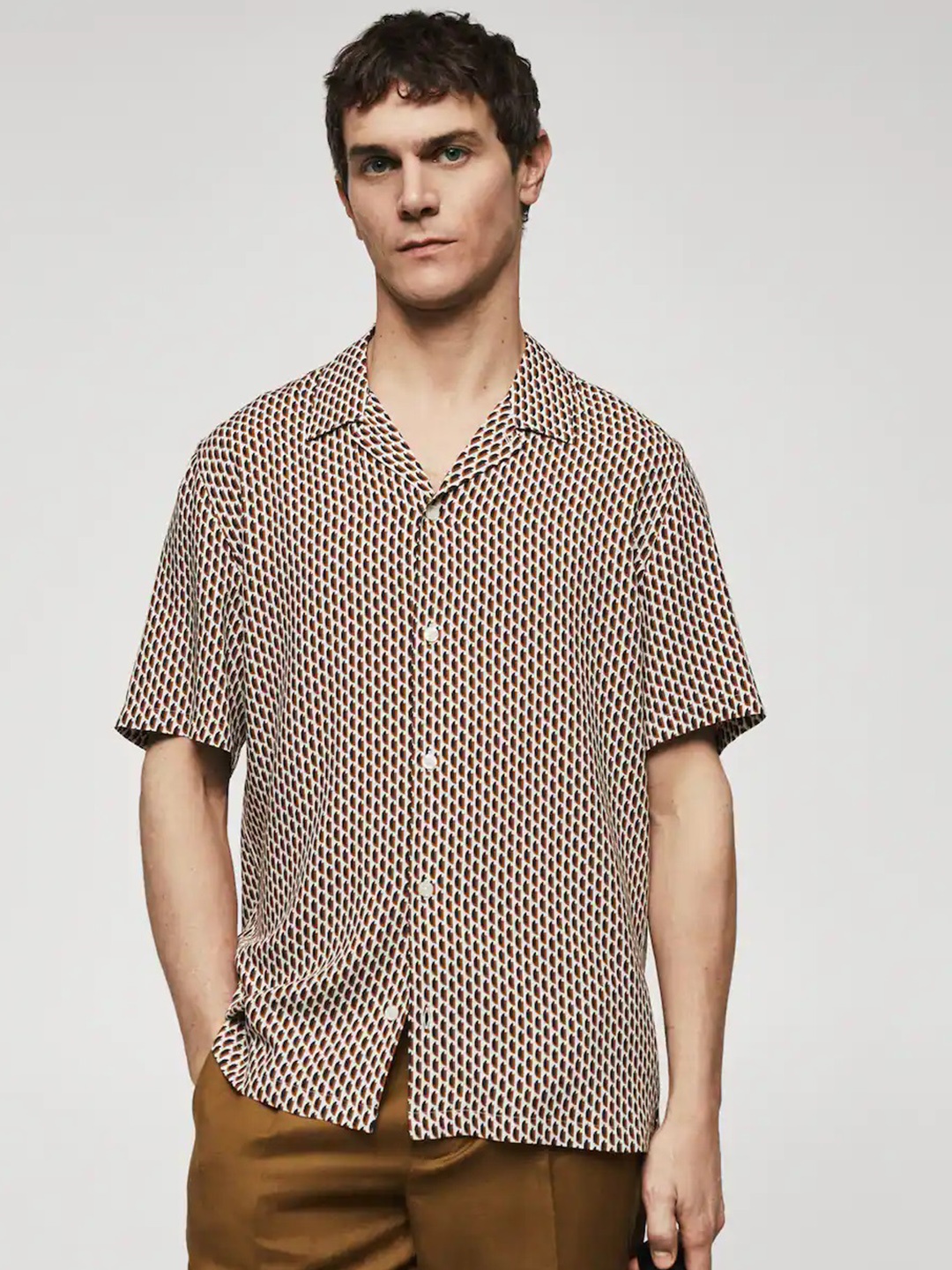 

MANGO MAN Printed Casual Shirt, Off white