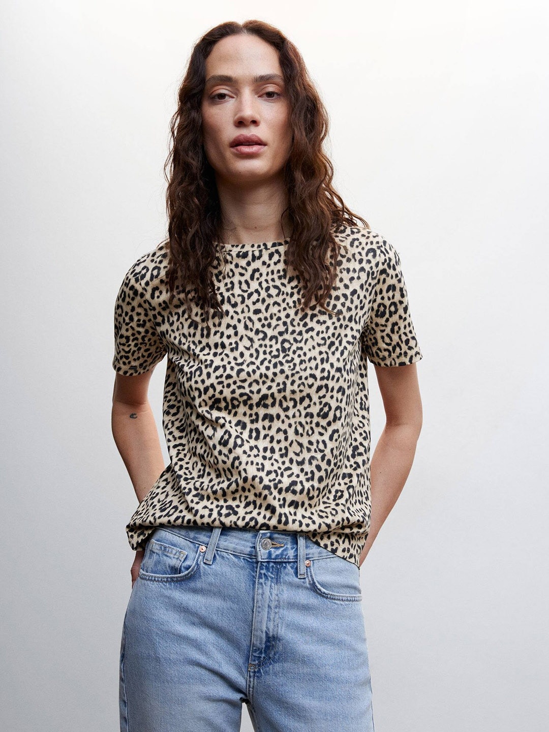 

MANGO Printed Pure Cotton T-shirt, Beige