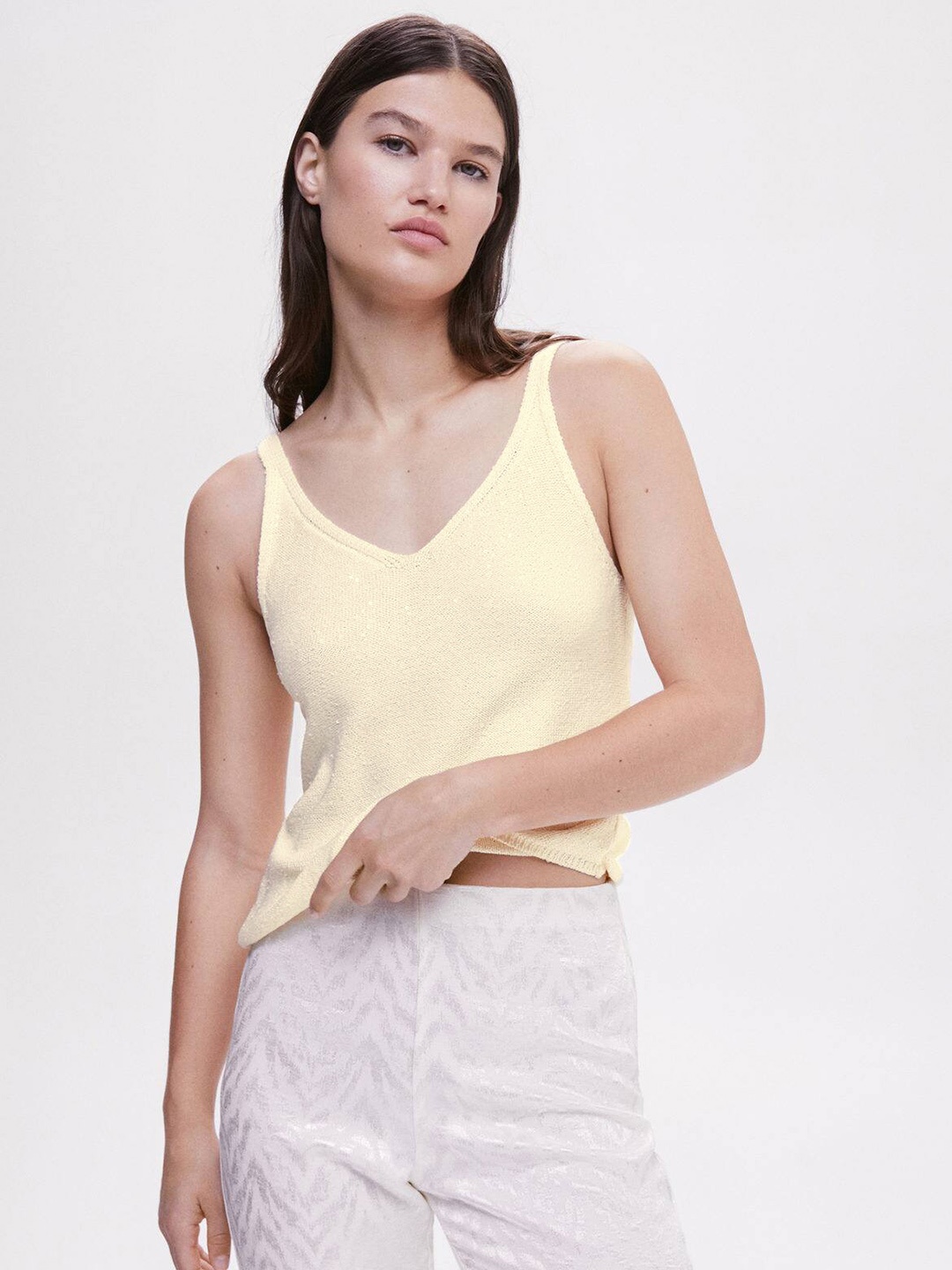 

MANGO Sequined Self-Design Regular Top, Yellow