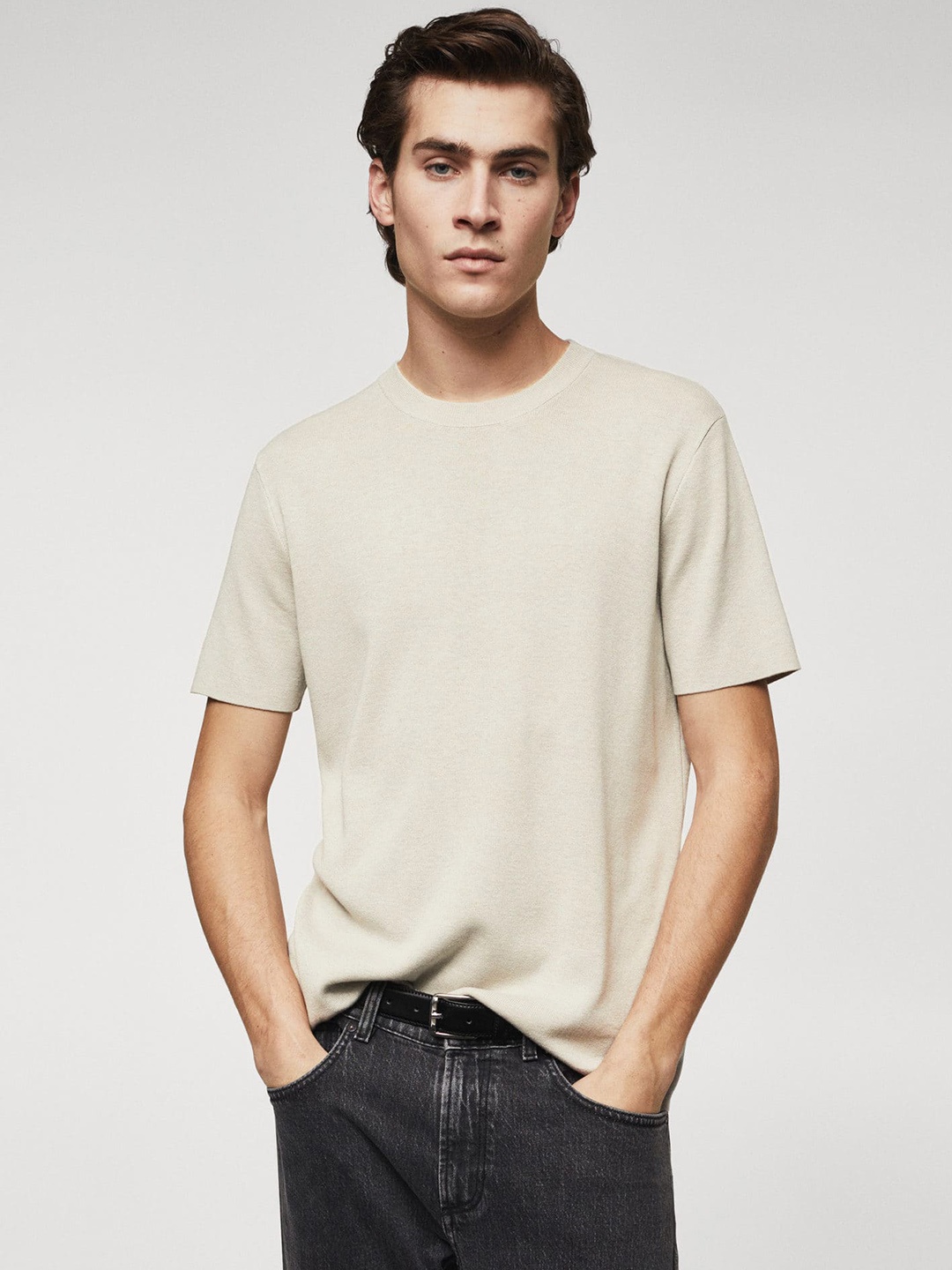 

MANGO MAN Fine Knit T-shirt, Beige