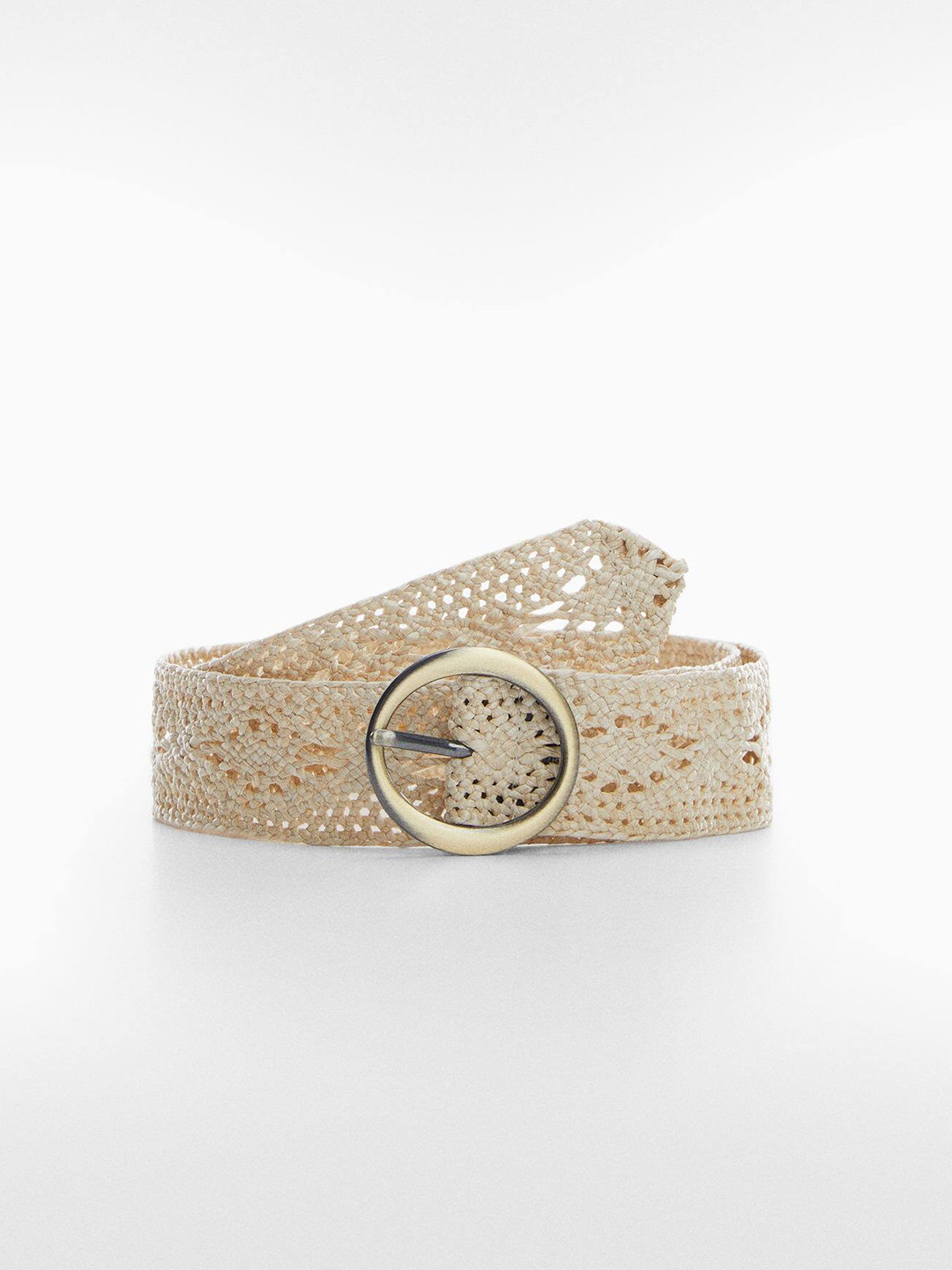 

MANGO Women Woven Design Slim Belt, Off white