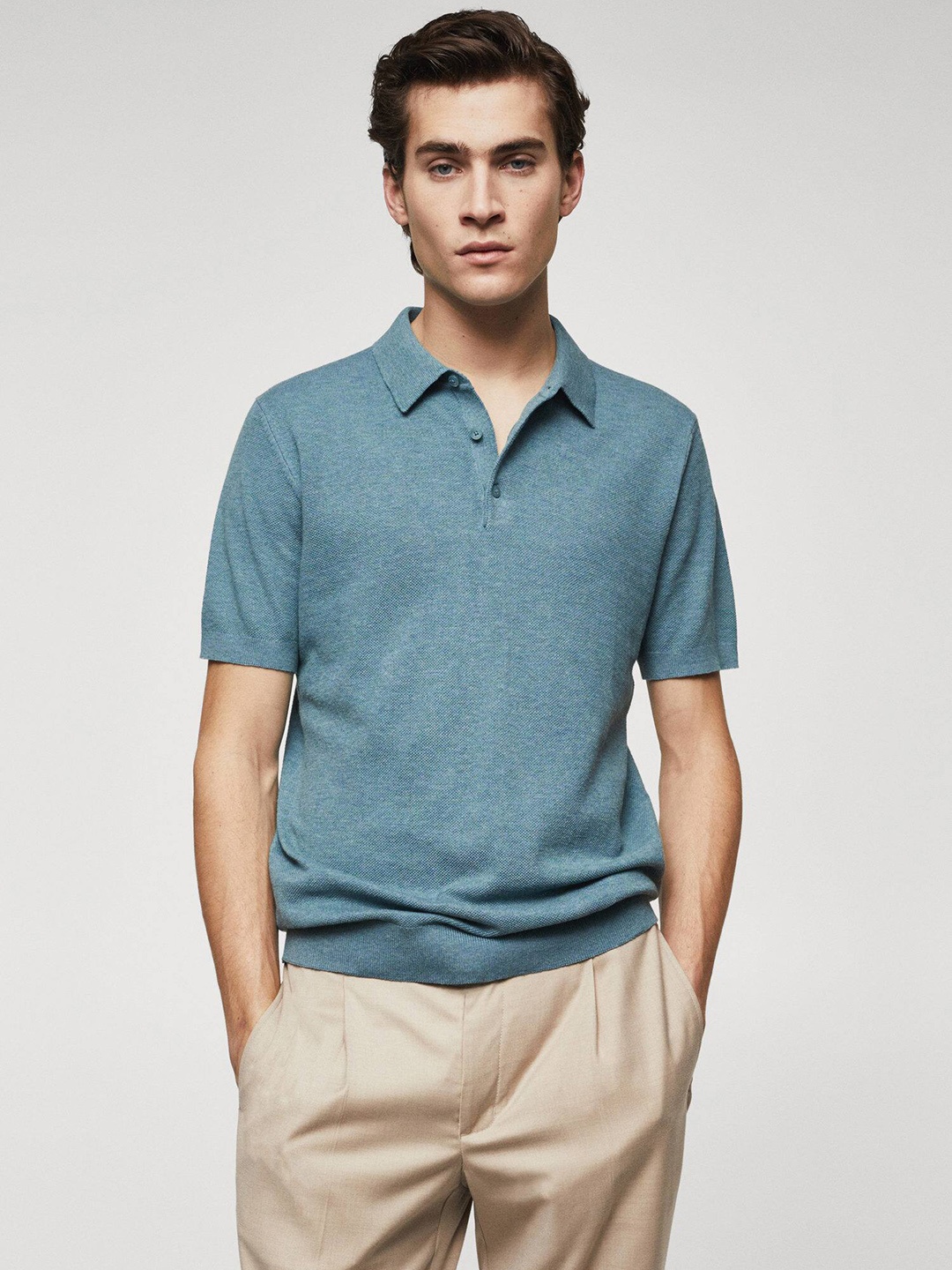 

MANGO MAN Knitted Regular Fit Polo T-shirt, Blue