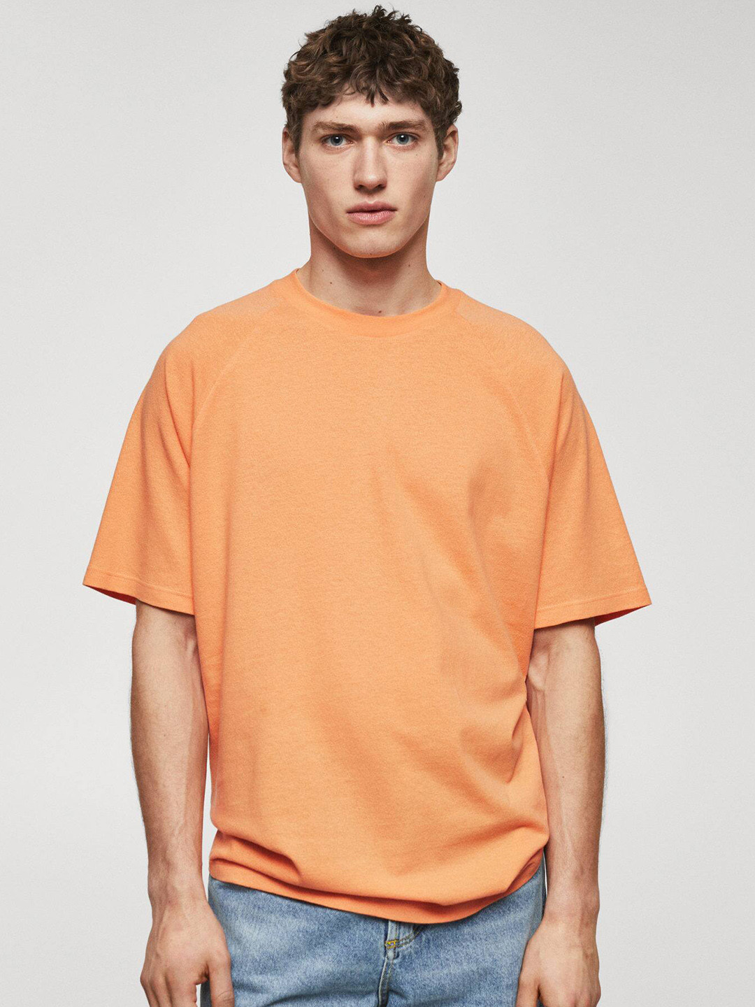 

MANGO MAN Raglan Sleeves Knitted T-shirt, Peach