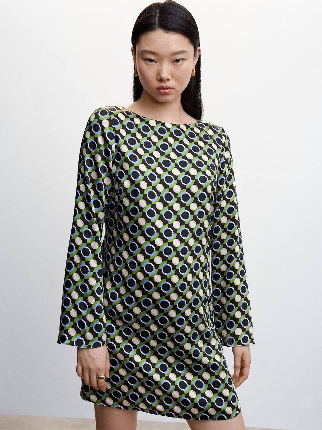 

MANGO Printed Sheath Mini Dress, Black