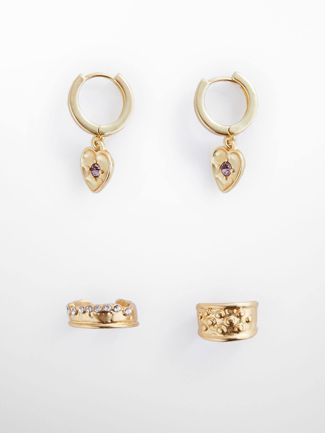 

MANGO Women Set of 2 Studded Contemporary Shaped Sustainable Earrings, Gold