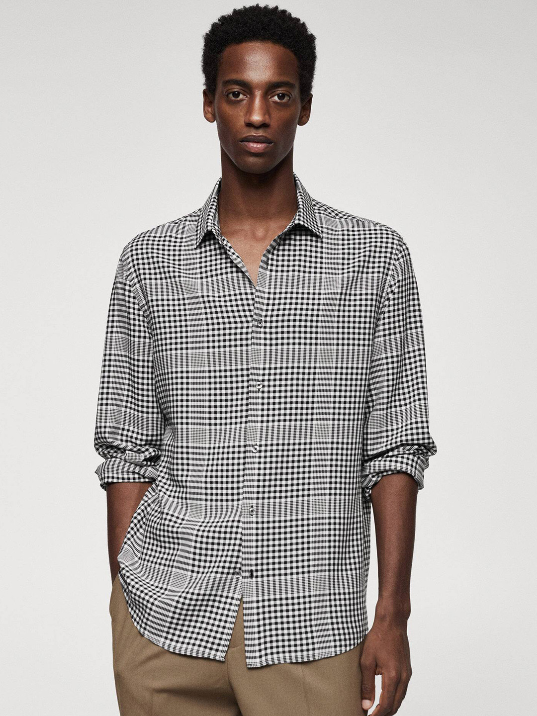 

MANGO MAN Tartan Checked Casual Shirt, Black