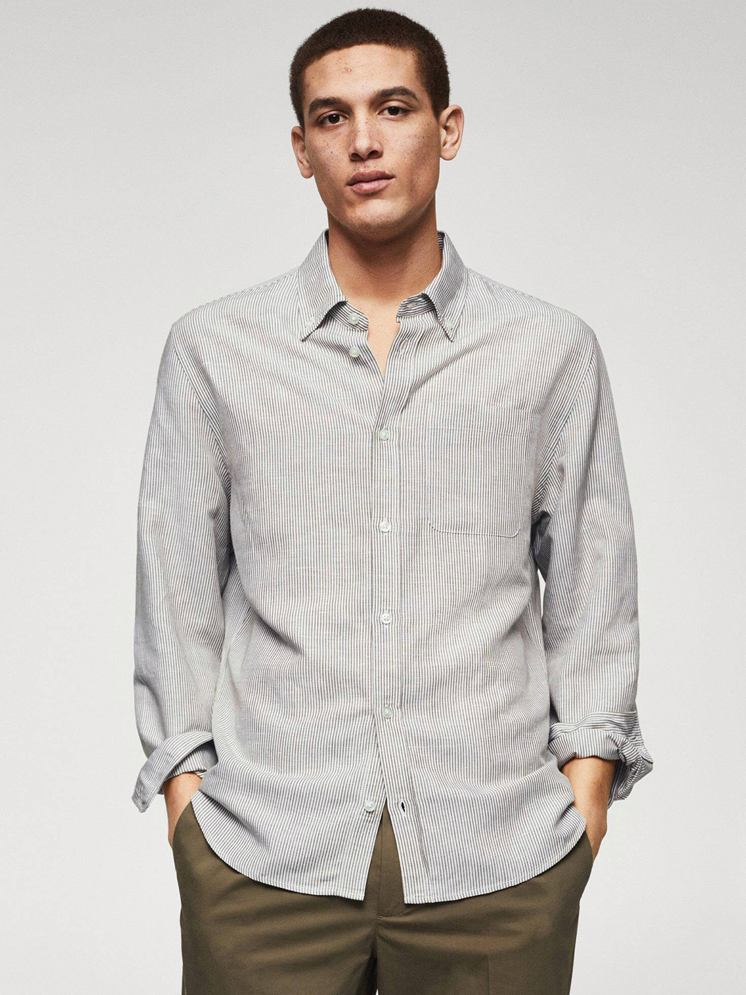 

MANGO MAN Striped Relaxed Fit Sustainable Shirt, White