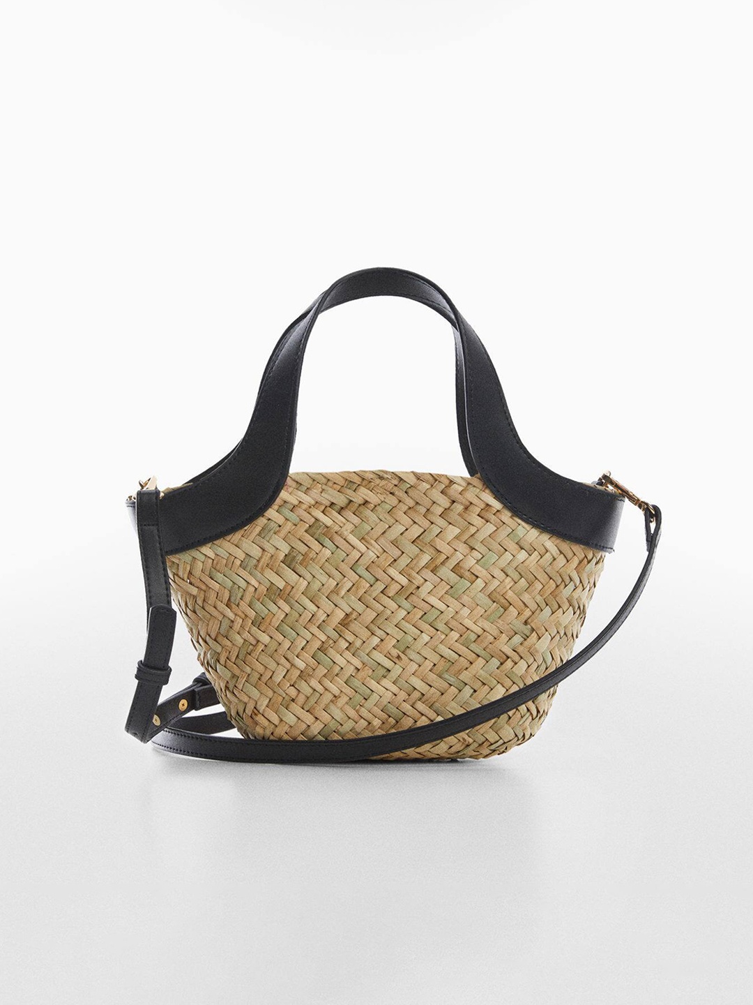 

MANGO Basketweave Bucket Handheld Bag, Beige