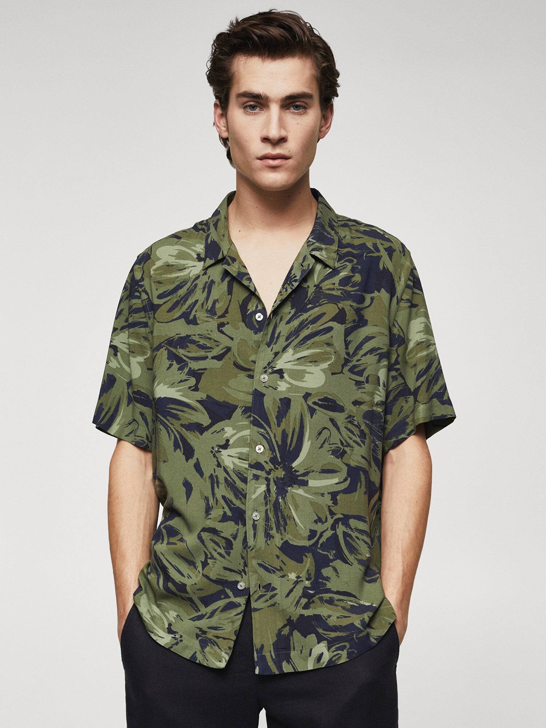 

MANGO MAN Tropical Print Casual Shirt, Green
