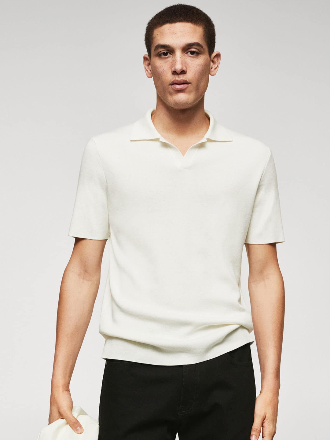 

MANGO MAN Solid Polo Collar T-shirt, Off white