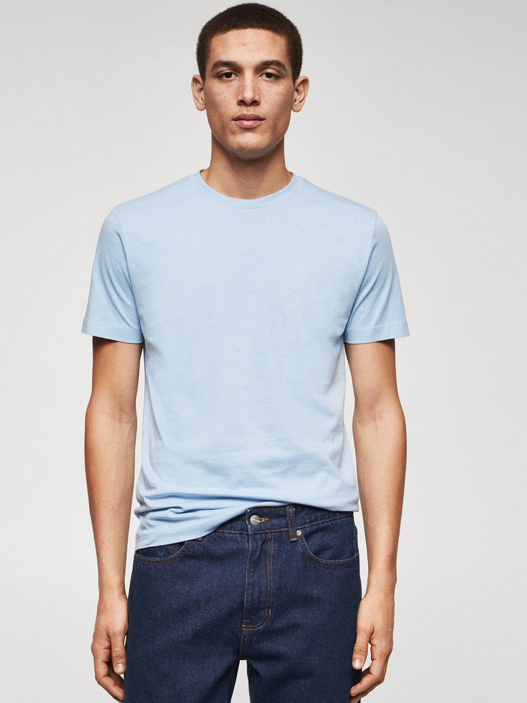 

MANGO MAN Regular Fit Pure Cotton T-shirt, Blue