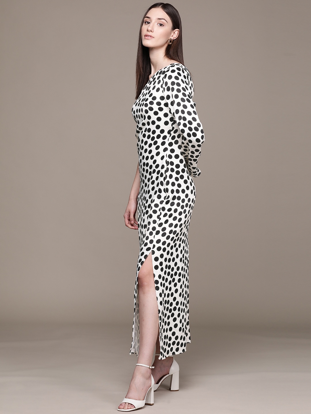 

MANGO Polka Dot Print One Shoulder Maxi Dress, White