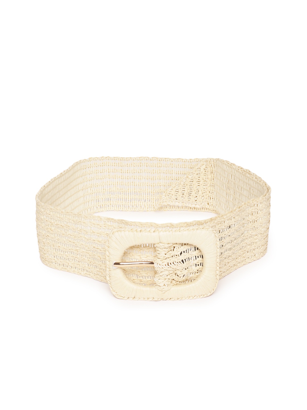 

MANGO Women Woven Design Wide Belt, Off white