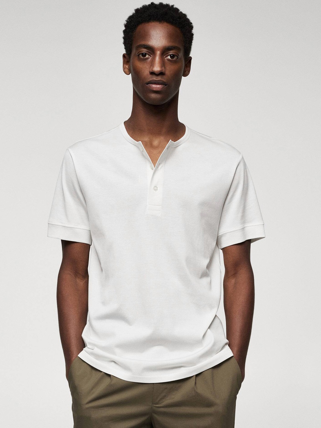

MANGO MAN Henley Neck Sustainable Cotton T-shirt, White