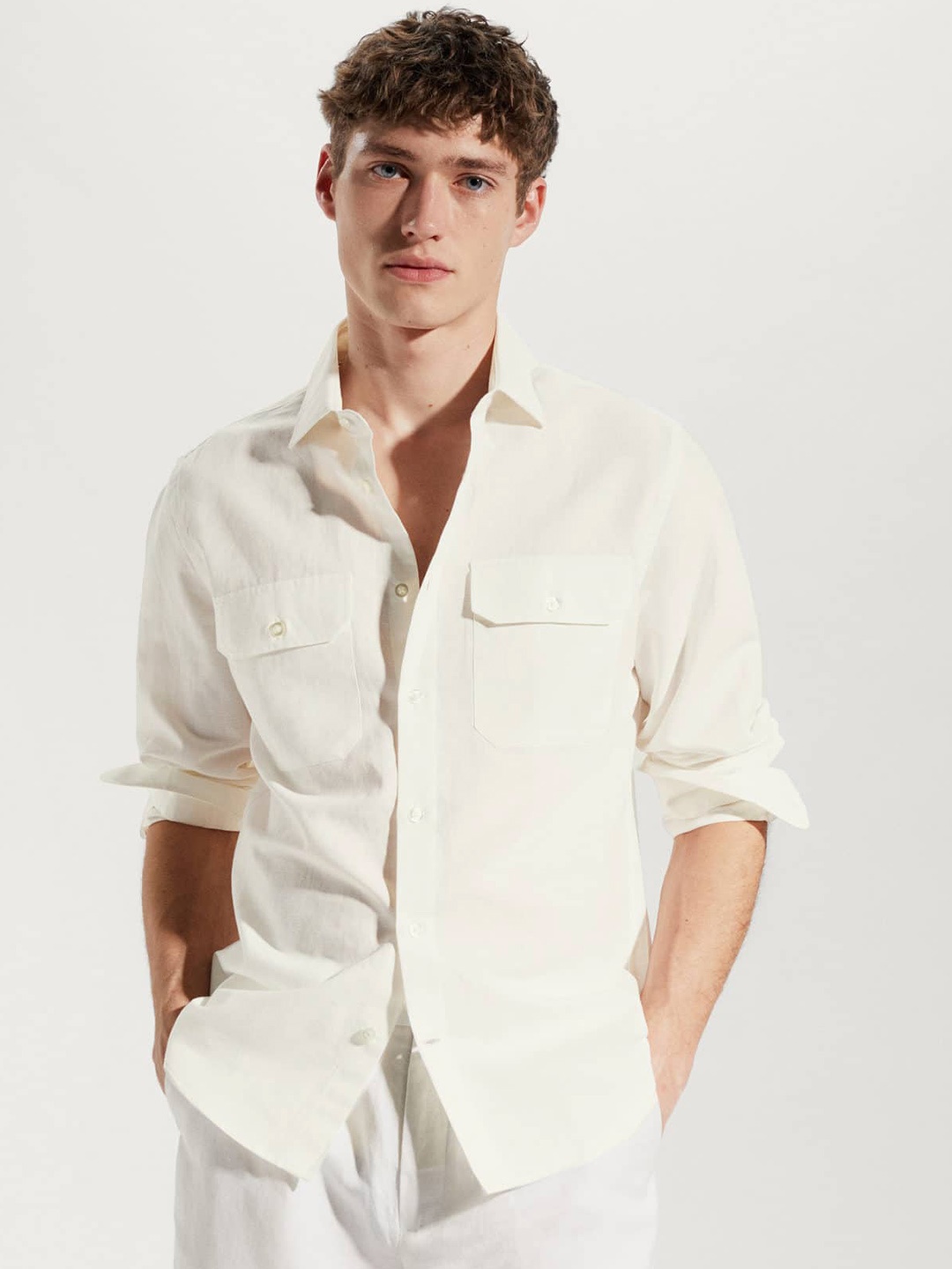 

MANGO MAN Cotton Linen Regular Fit Sustainable Shirt, White