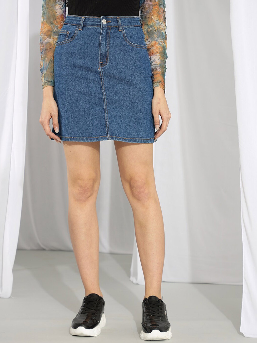 

Kotty Straight Mini Denim Skirt, Blue