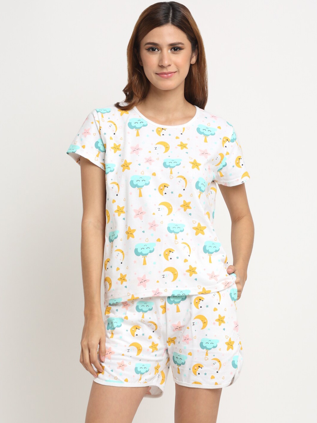 

Creeva Conversational Printed Pure Cotton Night Suit, White