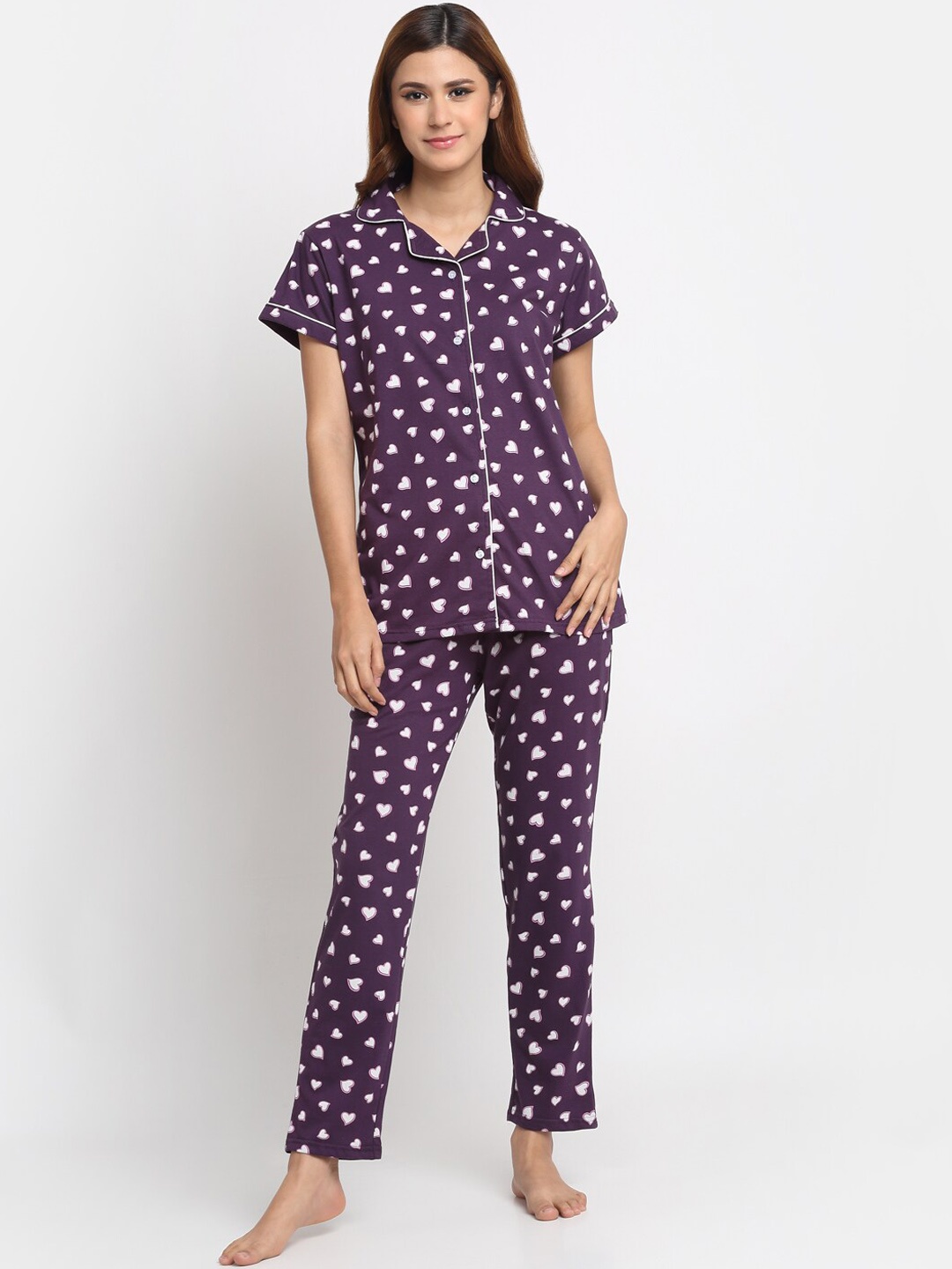 

Creeva Conversational Printed Pure Cotton Night Suit, Purple