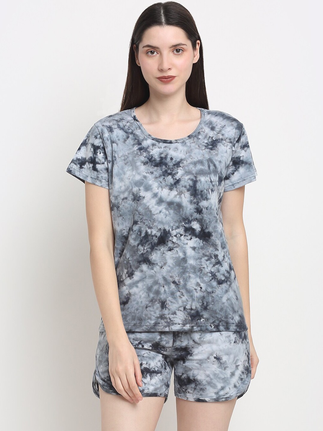 

Creeva Tie And Dye Printed Pure Cotton Night Suit, Grey
