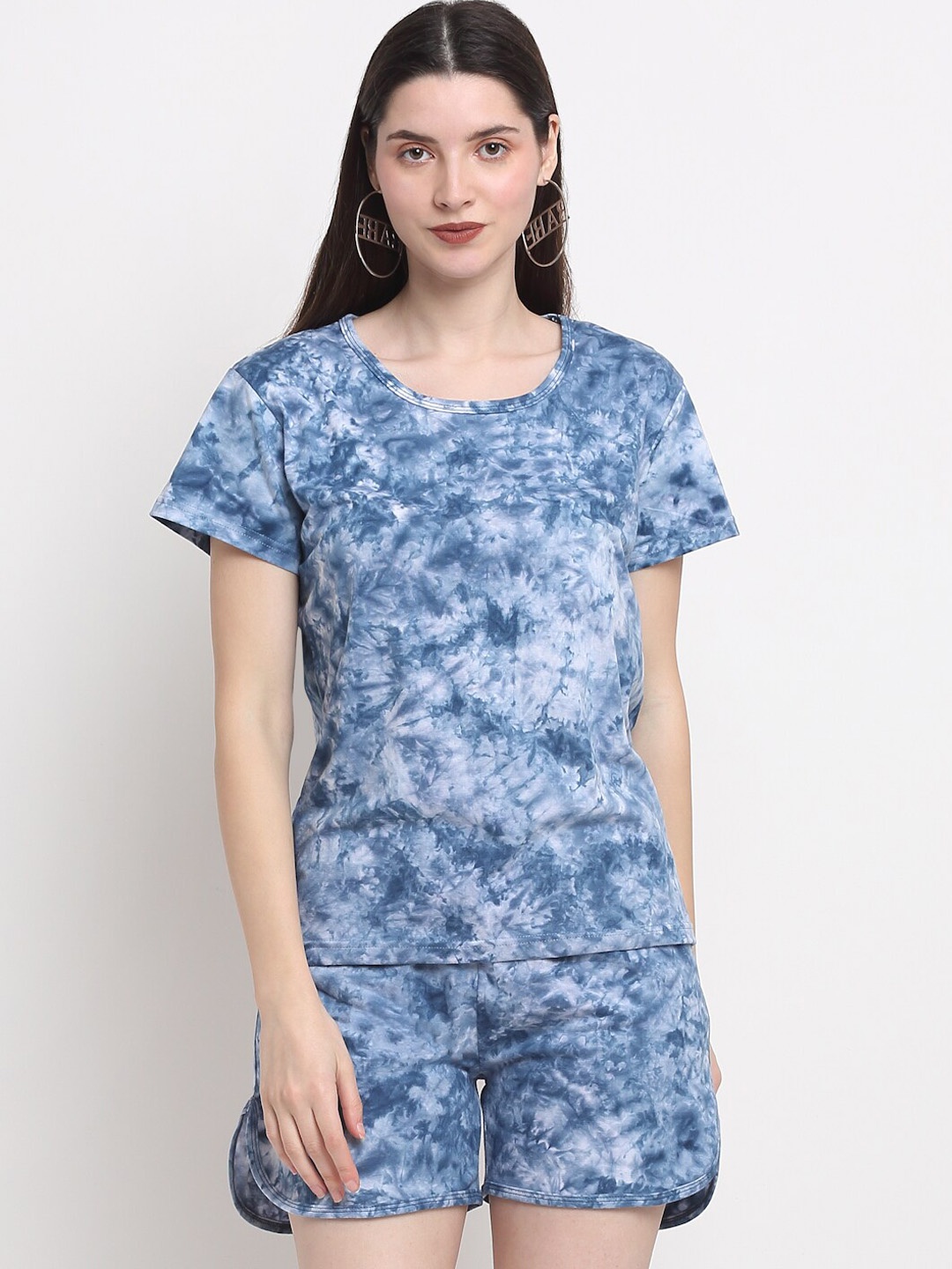 

Creeva Tie & Dye Printed Pure Cotton Night Suit, Blue