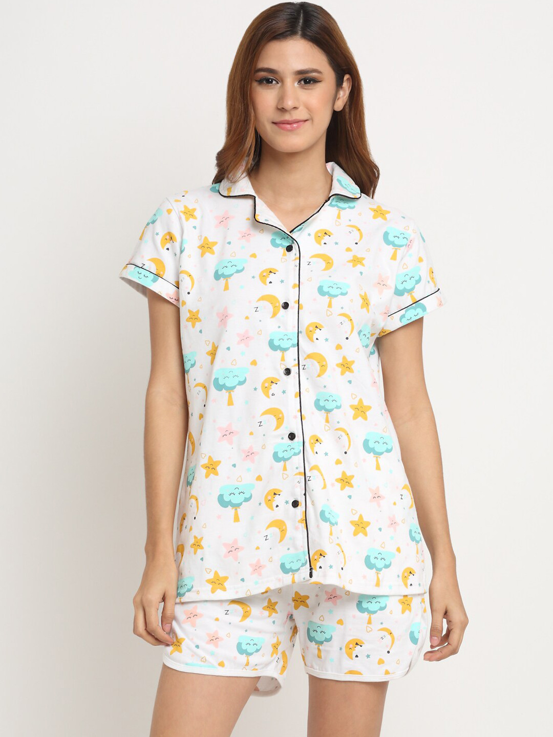

Creeva Conversational Printed Pure Cotton Night Suit, White