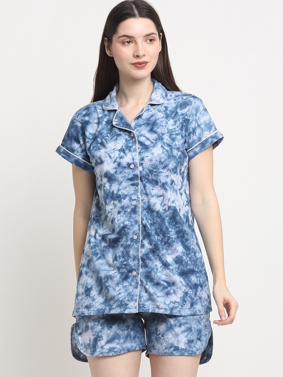 

Creeva Tie And Dye Printed Pure Cotton Night Suit, Blue