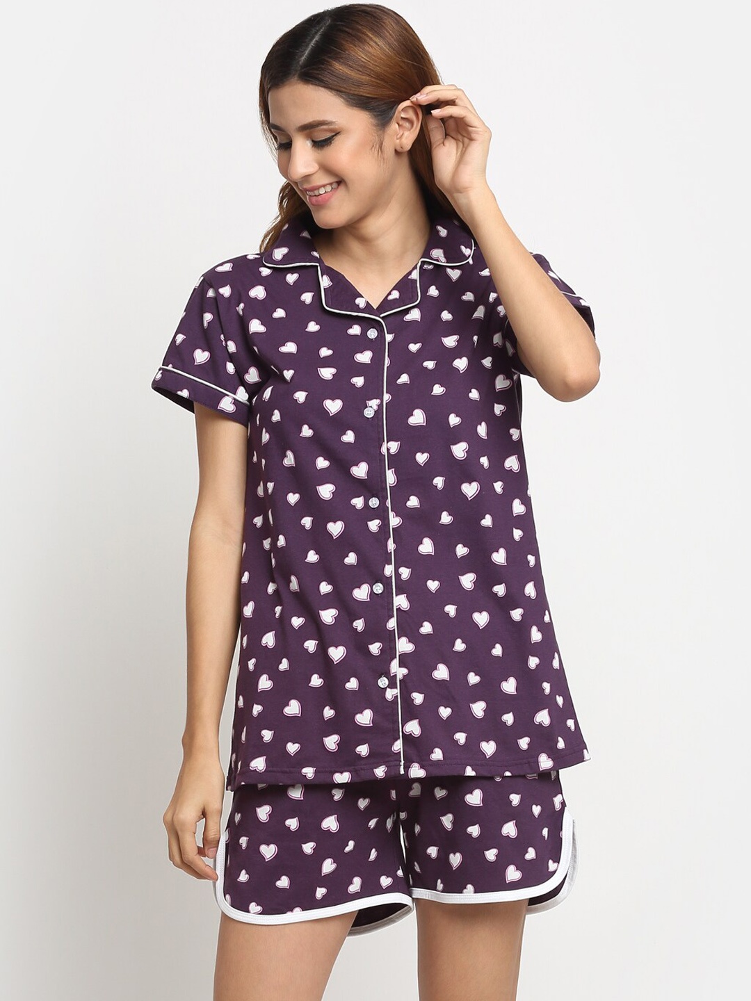 

Creeva Conversational Printed Pure Cotton Night Suit, Purple