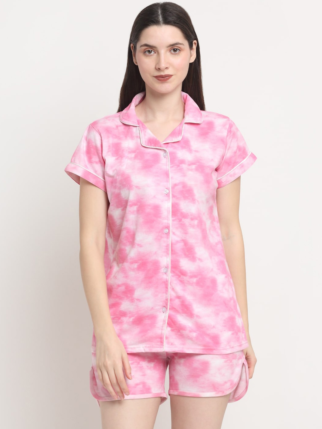 

Creeva Tie & Dye Printed Pure Cotton Night Suit, Pink