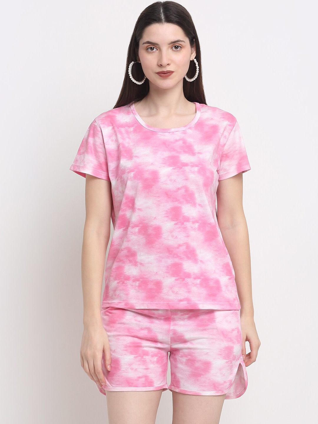 

Creeva Tie And Dye Printed Pure Cotton Night Suit, Rose