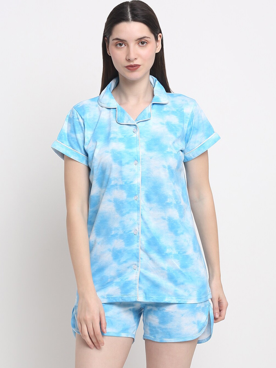 

Creeva Tie And Dye Printed Pure Cotton Night Suit, Blue